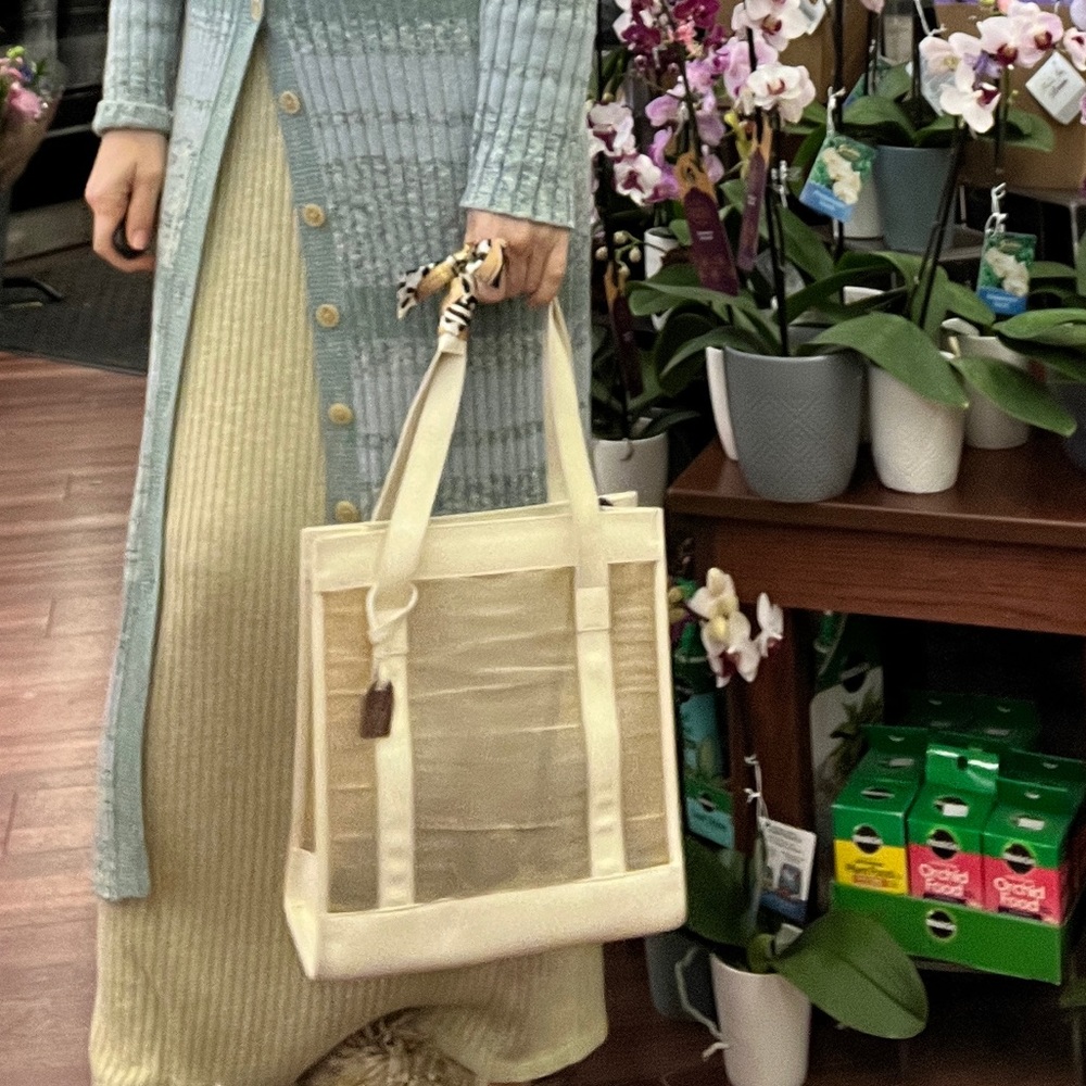 Auth. Gucci Mesh Handbag Nude Tote +pouch lightweight Nylon Leather Vintage - Picture 3 of 17